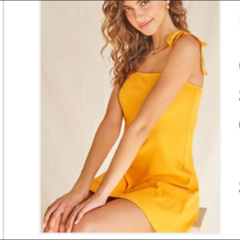 Marigold ribbed self tie shoulder cami mini dress